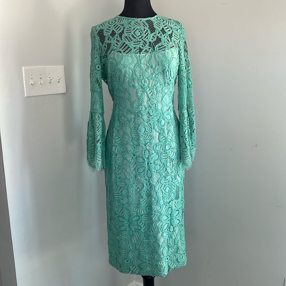 Lela Rose gorgeous lace mint green midi dress